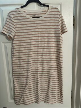Universal Thread Cream and Tan Striped T-Shirt Mini Dress